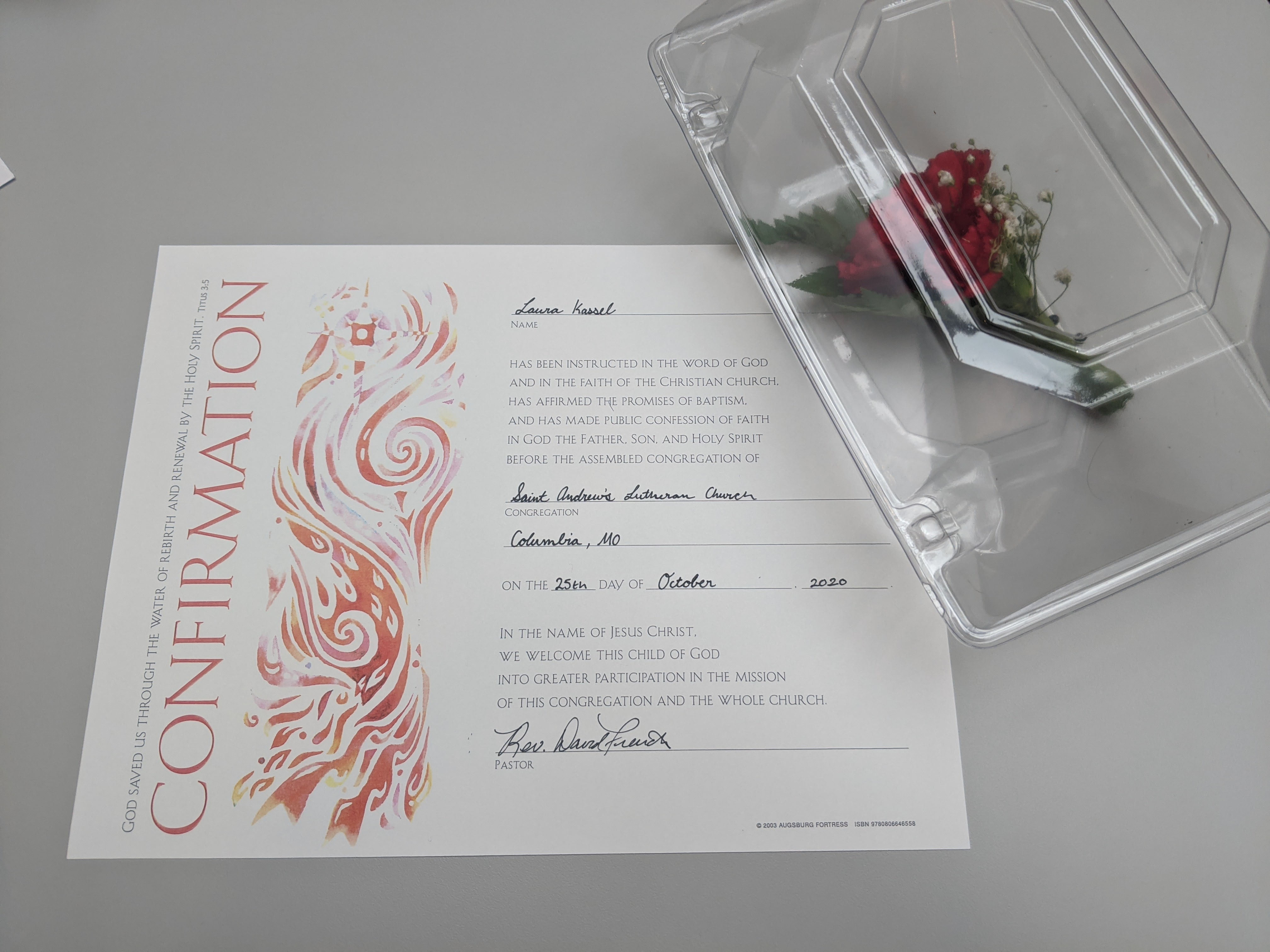 Confirmation for Laura (October 2020)